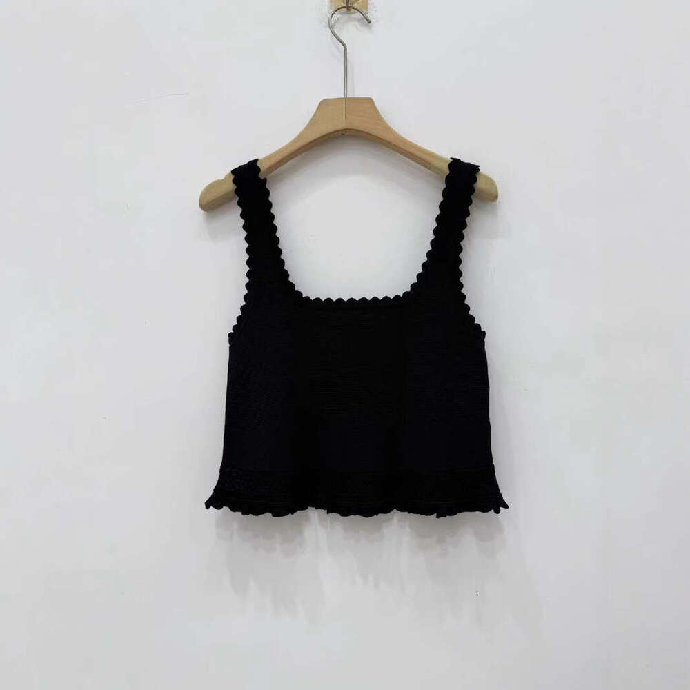 2026 Summer New Fashion C15 Elegant French Style Black Lace Collar Knitted Camisole Top + Casual Pants Set