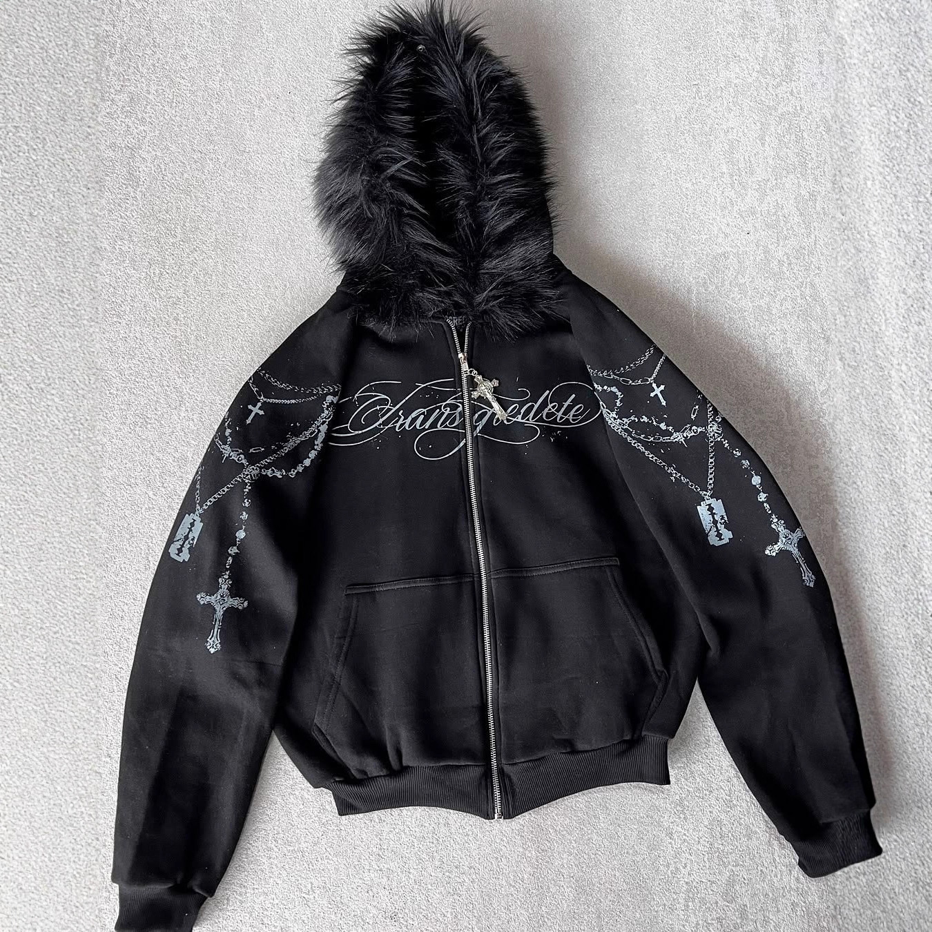 Luxury Brand Designer Clothes Autumn Winter Hoodie Loose Letter Print Zipper Sweatshirt Unisex Detachable Fur Collar European American High Street C
