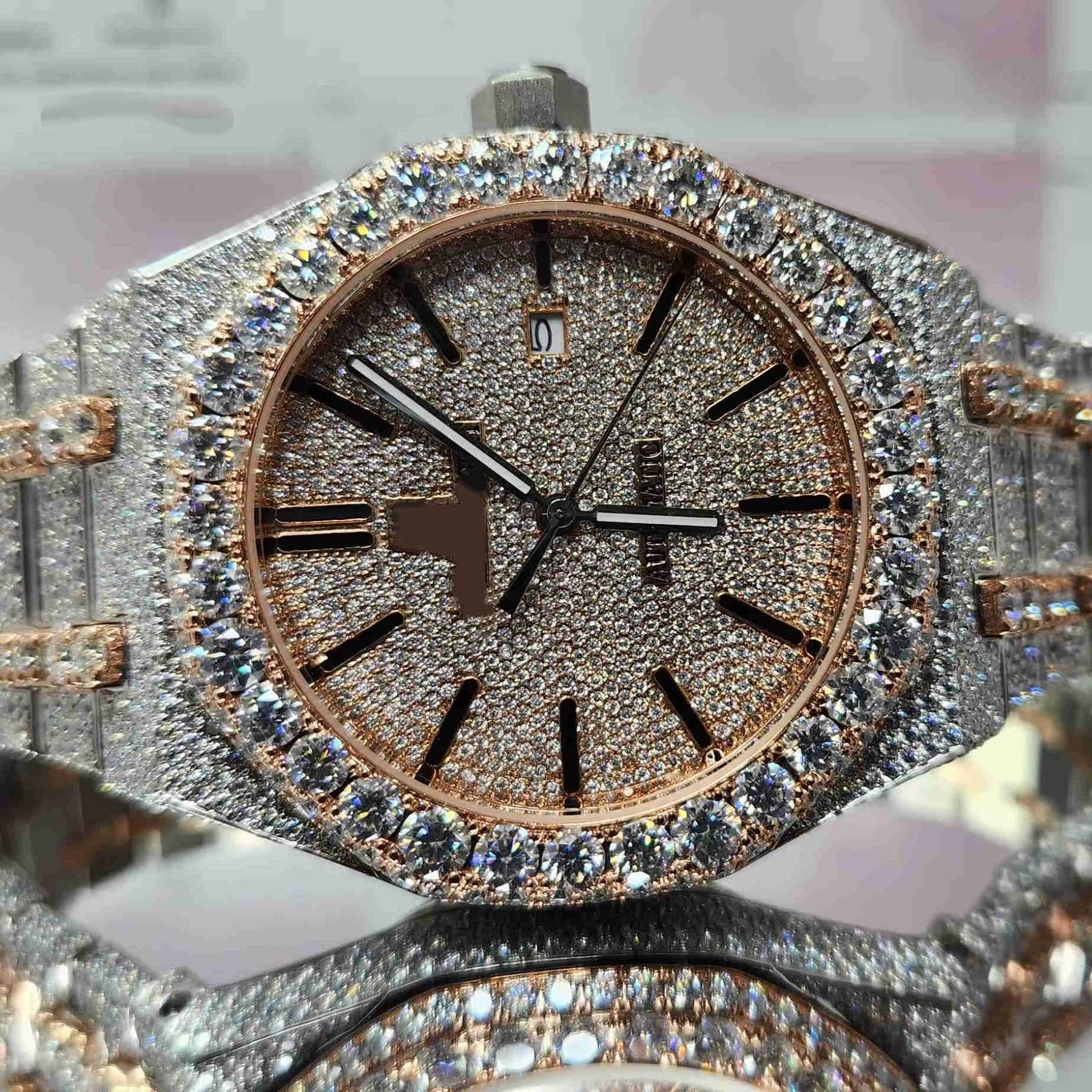 Moissanite Diamond Iced Out Watch Moissanite Wrist Analog watch VVS Clarity Gift for Mens Womens Custom Watches