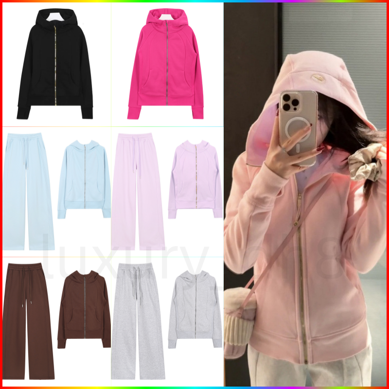 Women's Set Full Zip Hoodie Up Shaping Waist Jacket sized+Pants Sweatpants Sweat Long Clothes Outft Sports Sportswear Yoga S-3XL