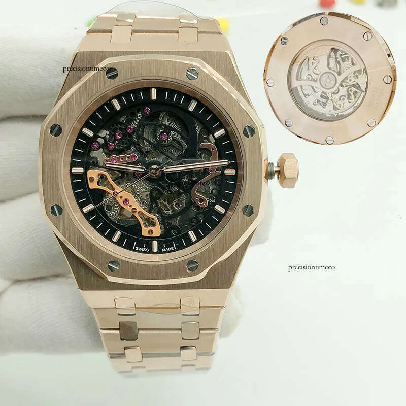 watch mechanical movement mens designer watches stainless steel bracelet white rose gold skeletonized dial business sapphire luminescent 41mm with b