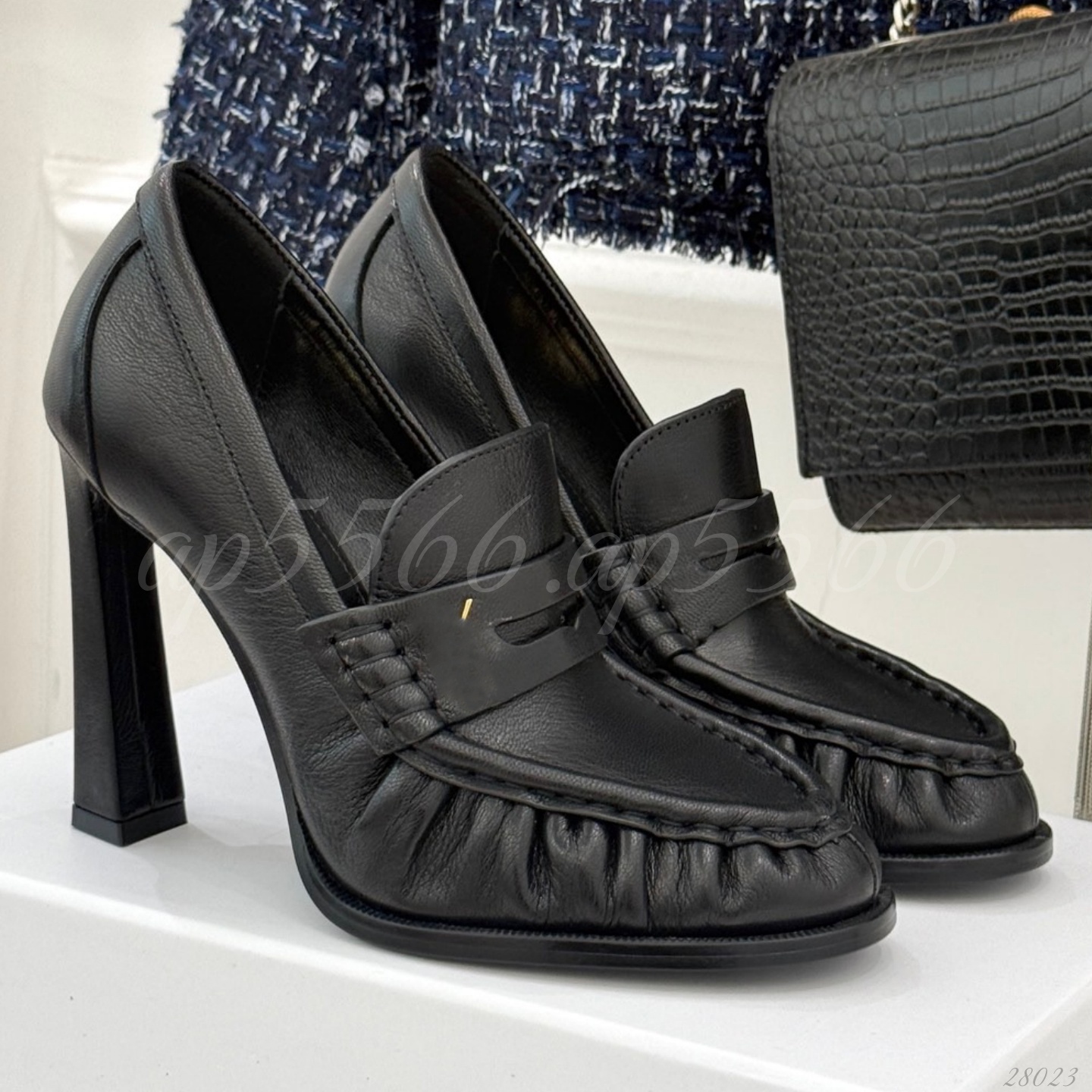 (Commandez par photo en opt, pas par desc) Escarpins mocassins en cuir pour femmes, talons hauts à bout carré, chaussures habillées élégantes à e
