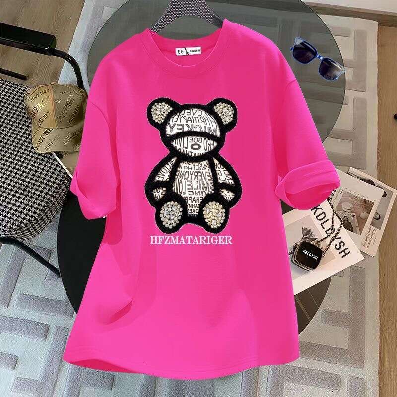 100% T-Shirt Trendy Age-Reducing Slimming Plus Size Loose High-End Bear Short Sleeve Top Cotton Women 's
