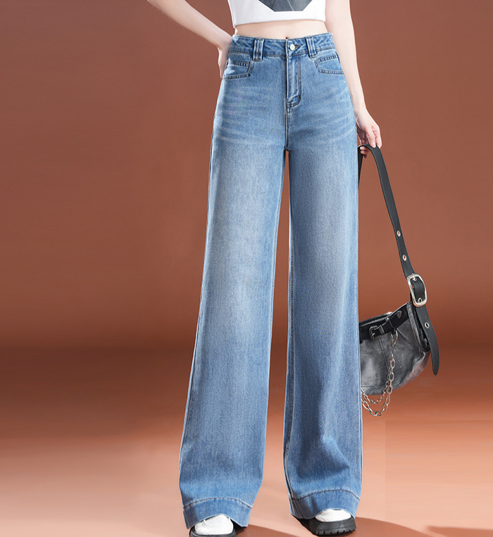 Jeans pour femmes automne hiver rétro jambe large pour les femmes avec taille haute mince corps en forme de poire en vrac plus pantalon à jambe d