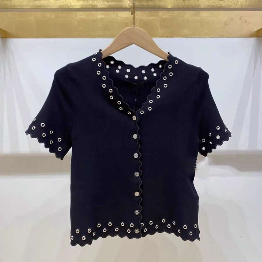 B17 French Elegance 2026 Summer New Style Temperament Wave Edge Hollow Rivet Tank Dress + Short Sleeve Knitted Cardigan Top