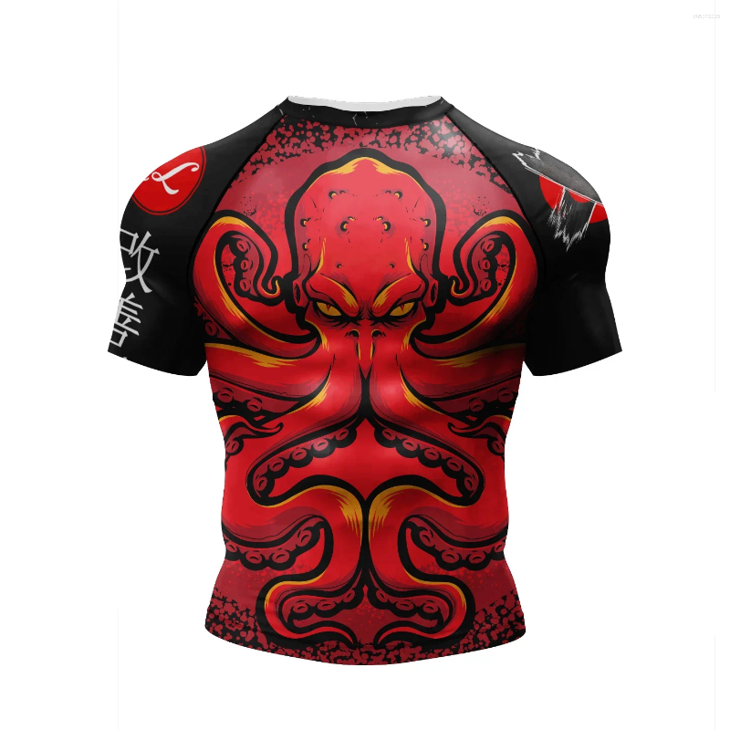 Men's Rashguard No Gi BJJ Kickboxing Training Compression Shirt Polyester Spandex Sublimation Sports Gym Top