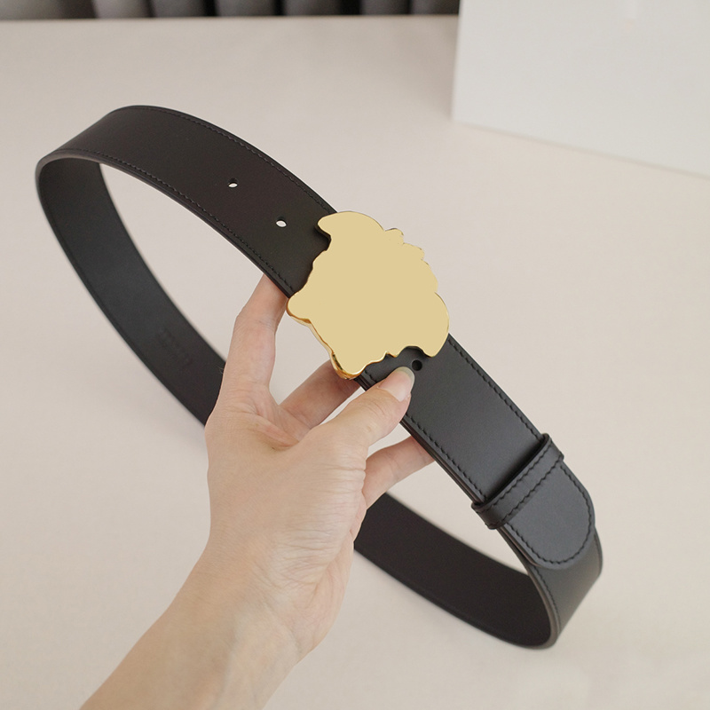 Mens Belt Designer Genuine Leather Belts 3.8cm 4cm Width Classic Smooth Buckle Cowhide Waistband for Women 90-125cm Length Gold Sliver Black-image-890848724