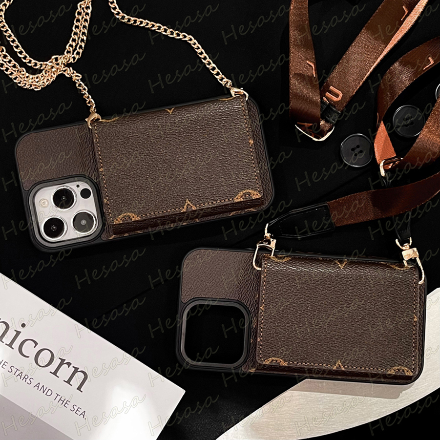 Shoulder Strap Luxury Crossbody Mobile Phone Case for iPhone 17 16 Plus 15 14 13 12 Pro Max Classic Leather Protection Card Slot Pocket Mini Wallet