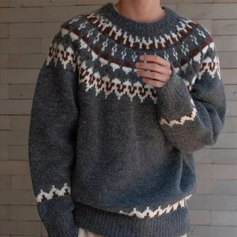 Fair Isle Jacquard Sweater For Men And Women Retro Baggy Printed Crewneck Knit Pullovers Korean Fashion Y2K Streetwear Jumpers 260114BJ