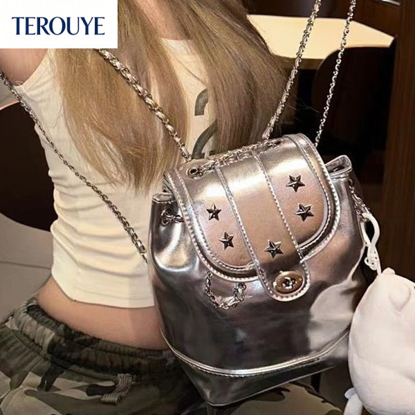 TEROUYE autumn new women s chain small backpack niche atmosphere style simple Top fashion American retro Y2K spicy girl backpack backpack