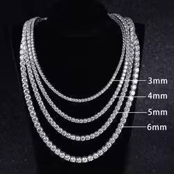 Wholesale Hip Hop Iced Out Fine Jewelry 2mm 3mm 4mm 5mm 6mm 65mm Lab Diamond 925 Silver VVS Moissanite Tennis Chain Necklaces