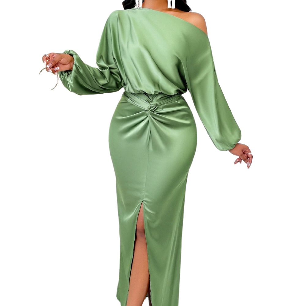 (1244) New European and American Autumn Solid Color Hip Cover Sexy Dress
