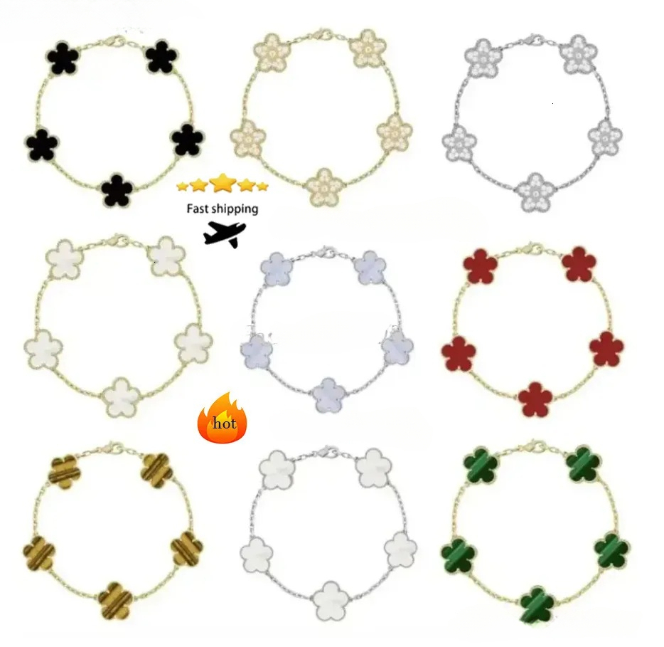 2025 Bracelet de créateur Bracelets de trèfle à quatre feuilles Bracelets de mode Bracelet de créateur classique de haute qualité nacre blanc noi