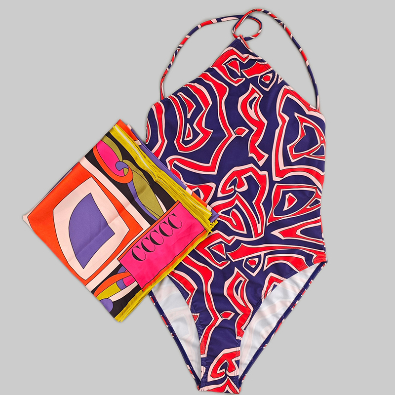 Costume da bagno di lusso stampato a contrasto Monokini Bikini da spiaggia da donna Cover Up Costume da bagno bikini Costumi da bagno per feste in p