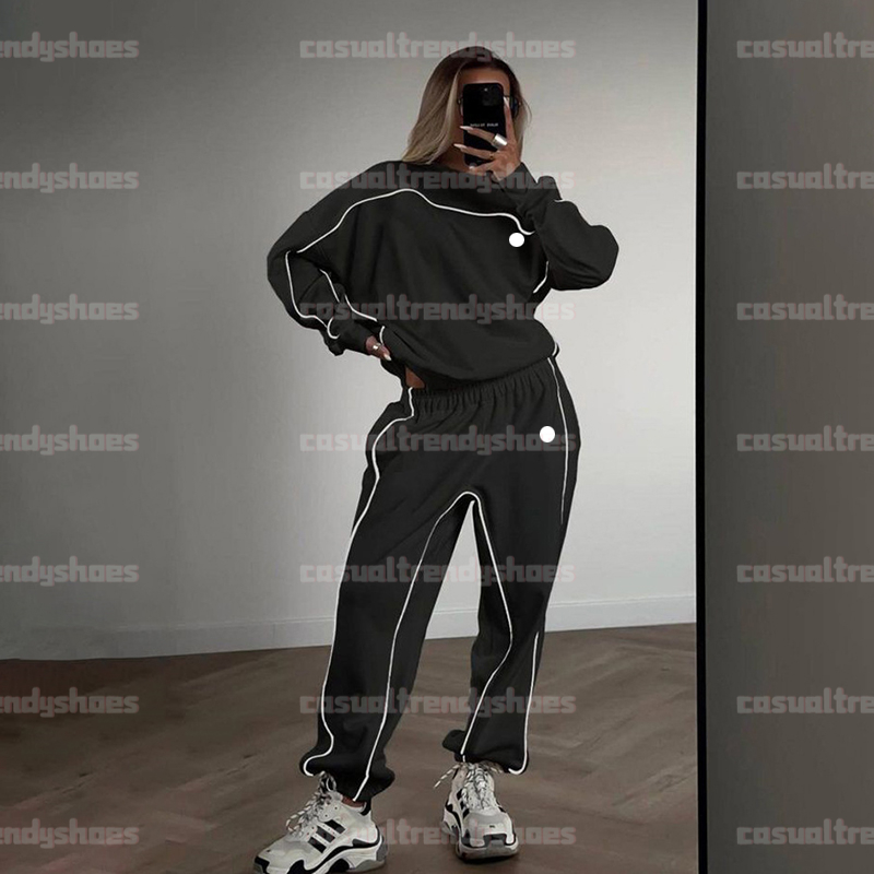 Yoga Sweats à capuche Ensemble décontracté à manches longues col mi-haut Cardigan à capuche avec cordon de serrage Pantalon rayé Ligne de mode Pa
