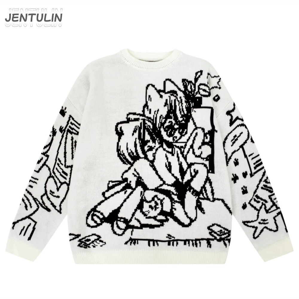 Vintage Cartoon Knitted Women Sweaters Winter Casual Oversize Men Fashion Streetwear Tops Harajuku Pullover Y2k Clothes 90s Goth 260114BJ