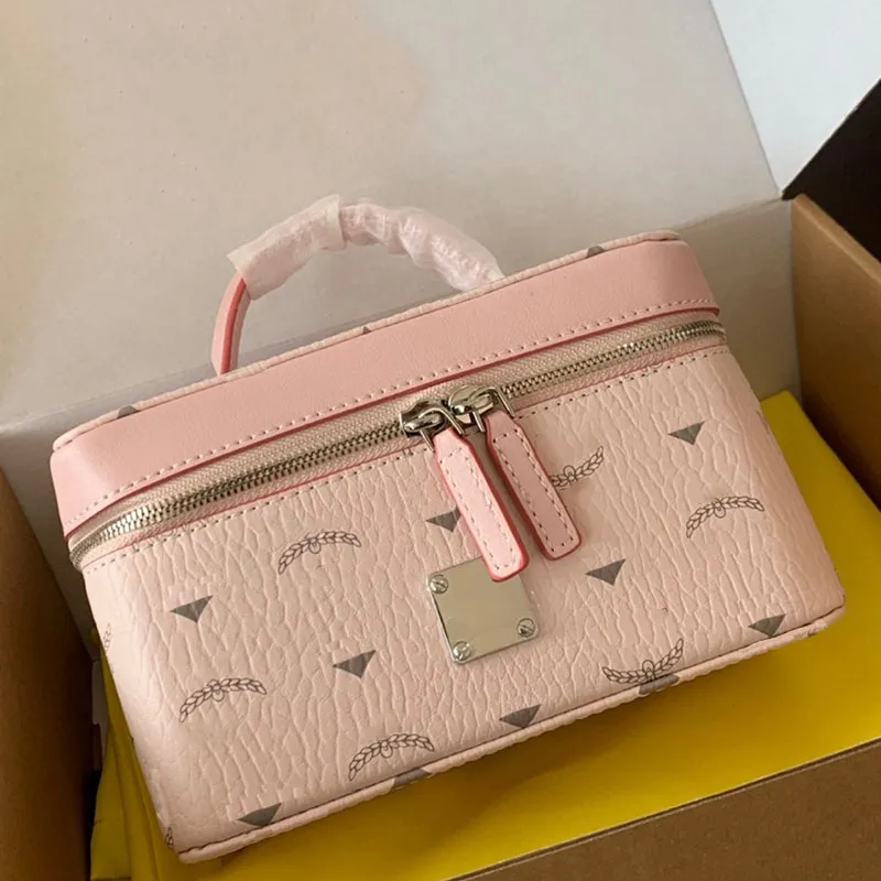 Womens Designer Cosmetic Bag Vintage Lunch Box Bag Small Square Bags Zipper Bags Luxury Portable Handbag Travel Cylindrical Makeup Bags DLD2510283