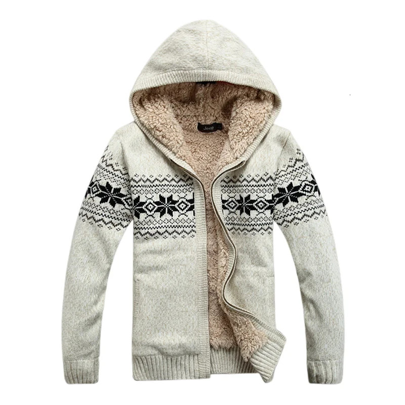 Hooded Winter Sweater Male Thicken Fleece Wool Men Cardigan outwear Coats Knitted Sweater Cotton Red Blue Size M L XL XXL 260114BJ