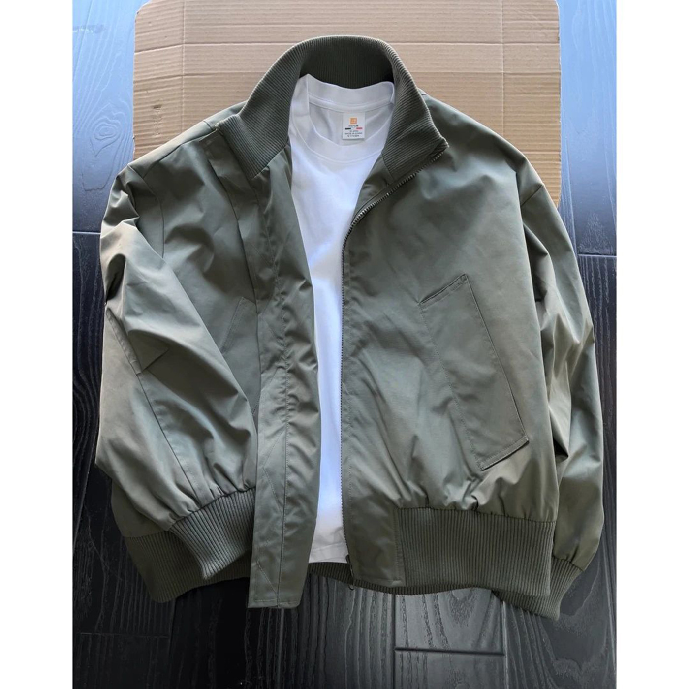 Navy Blue Stand Collar Bomber Jacket for Men Autumn American Style Short Jacket Couple High Street Baseball Jacket LJ201013