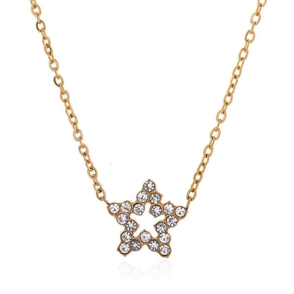 Pendant Necklaces Designer With Box Five Pointed Star Shape Crystal Paved Gold Chain Clavicle Jewelry For Birthday Present Women