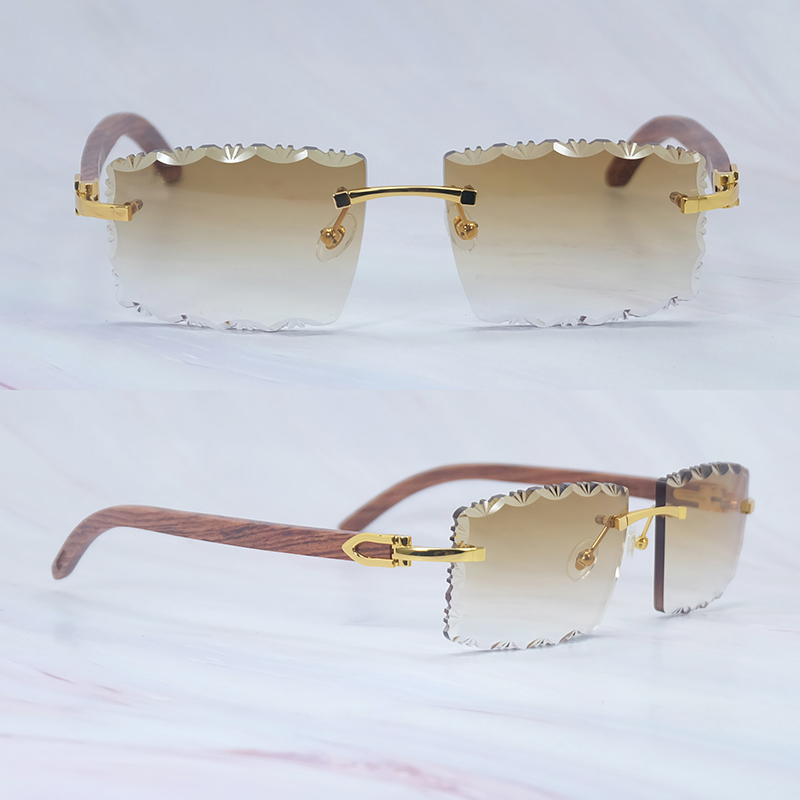 Rosewood Sunglases Wave Diamond Cut Designer Sun Glasses Natuarl Wooden Temple New Stylish Luxury Mens Outdoor Decoration Wooden Shades Eyewear 012