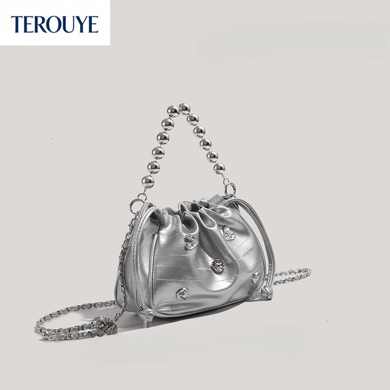 TEROUYE autumn new silver atmosphere crossbody bag fashion chain niche style light luxury minimalist style shoulder bag women s shoulder bag Luxury