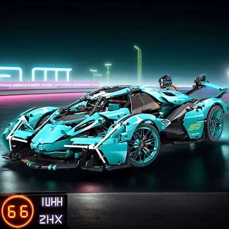 1236 Pieces + Fashionable Super Toy Blue Racing Car DIY Building Blocks, Living Room Decoration Ornaments, Thanksgiving and Christmas Birthday Gi-image-1092666850