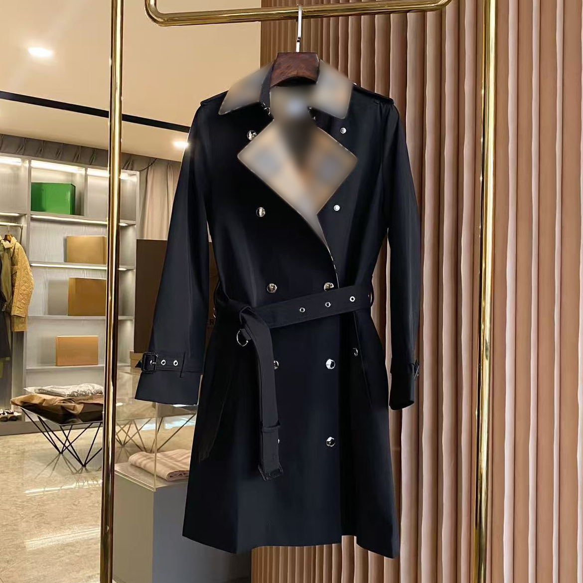 26SS luxury high-quality women's trench coat, designer classic plaid mid-length autumn trench coat, double-breasted slim-fit belted women'