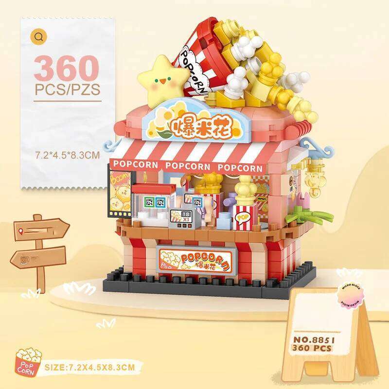LOZ street popcorn milk tea barbecue shop model assembly children's educational building blocks toys H260121-image-1092665739