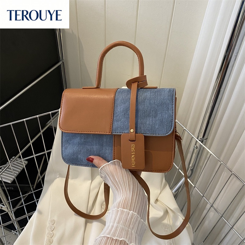 TEROUYE Autumn New Fashion Splicing Texture Handbag Niche Style Fashion atmosphere Slant Shoulder Small Square Bag Shoulder Bag Women s Shoulder Bag