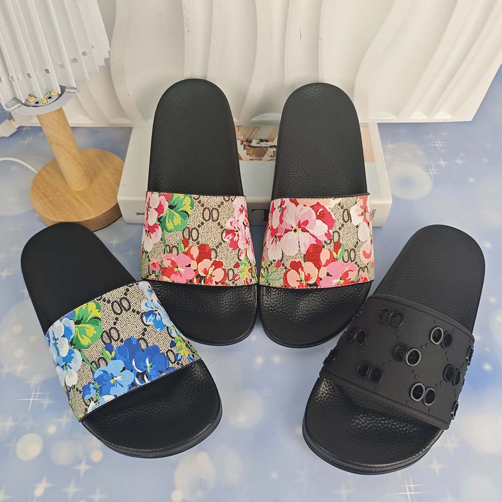 Sandales de créateur pour femmes, motif Floral Vintage, dessus en velours en peluche avec semelle intérieure rembourrée, mules dos nu, diapositiv
