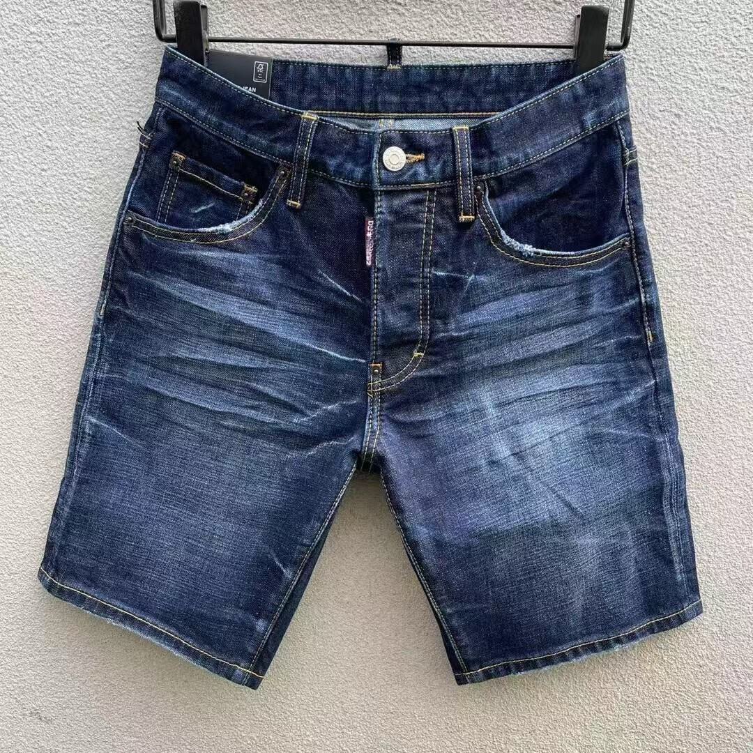 Designer jeans summer men's denim shorts D2 slim fit casual washed deep blue block ribbon fashion casual versatile