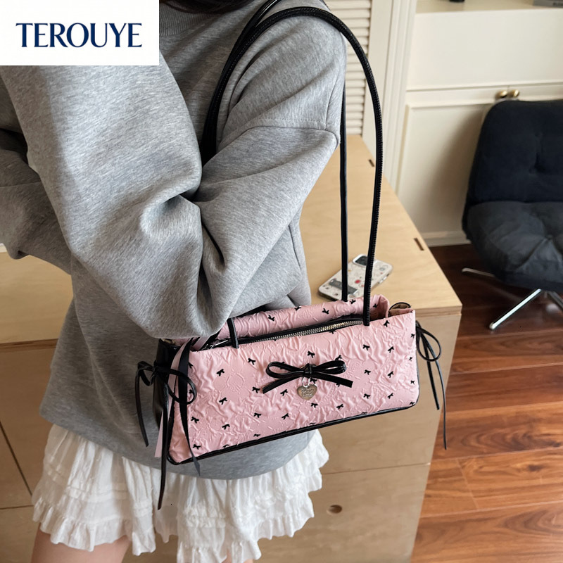 korean bow womens shoulder bag niche style casual autumn handbag with simple texture
