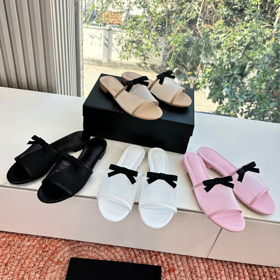 top quality Fashion new real Leather Flat mesh slides slipper beach sandals Luxury Designer slides for womens Summer Sandals shoes vacation shoes wi