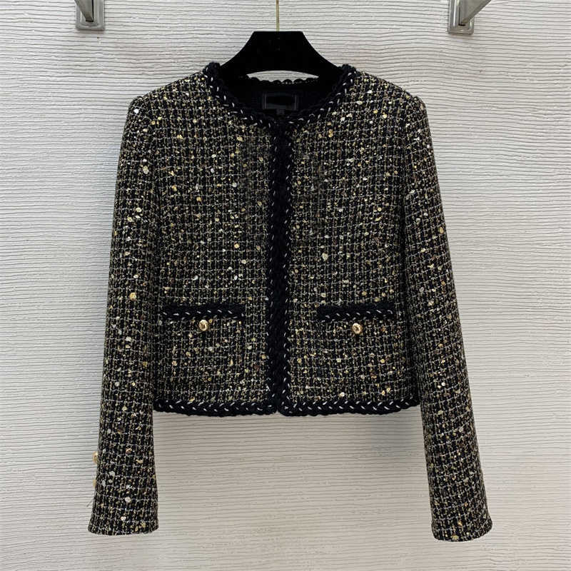 Tweed jackets womens designer Gold silver thread Sequin-woven cardigan top luxury Cropped round-neck jacket Daily Outfit
