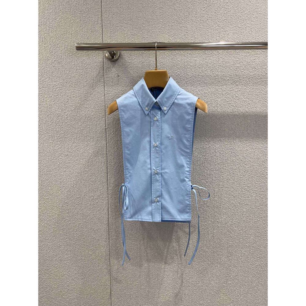 Designer 2026 Early Spring New Miu Factory Korean Version Fresh Gentle Girl Style Simple Sleeveless Tie Shirt ff04