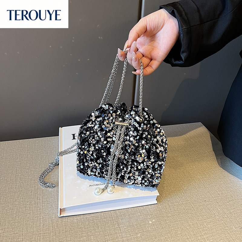 TEROUYE autumn new niche fashion sequin shoulder crossbody bag light luxury style simple atmosphere style evening party spicy girl bag shoulder bag