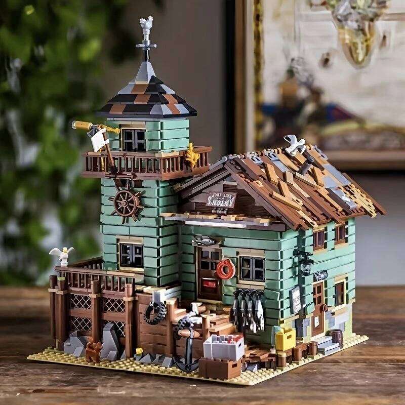 2615-Piece Fishing Village Hut Building Block Set - Colorful Small Particle Construction Model Kit, Stacking Skill Development, Durable Plastic T-image-1092667082
