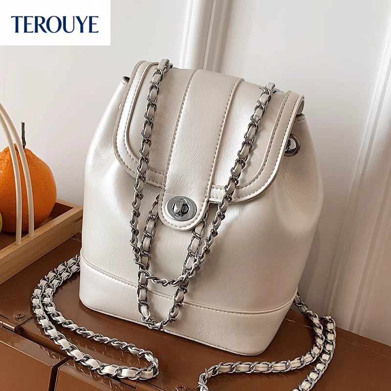 TEROUYE Autumn New Women s Travel Backpack Light Luxury Style Chain Fashion Bucket Bag Backpack atmosphere Bag Women s Backpack Luxury bag