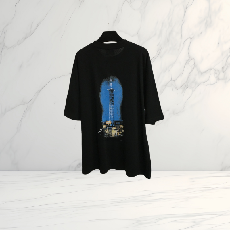 City Lighthouse Back Print T-shirt à manches courtes T-shirt graphique décontracté unisexe