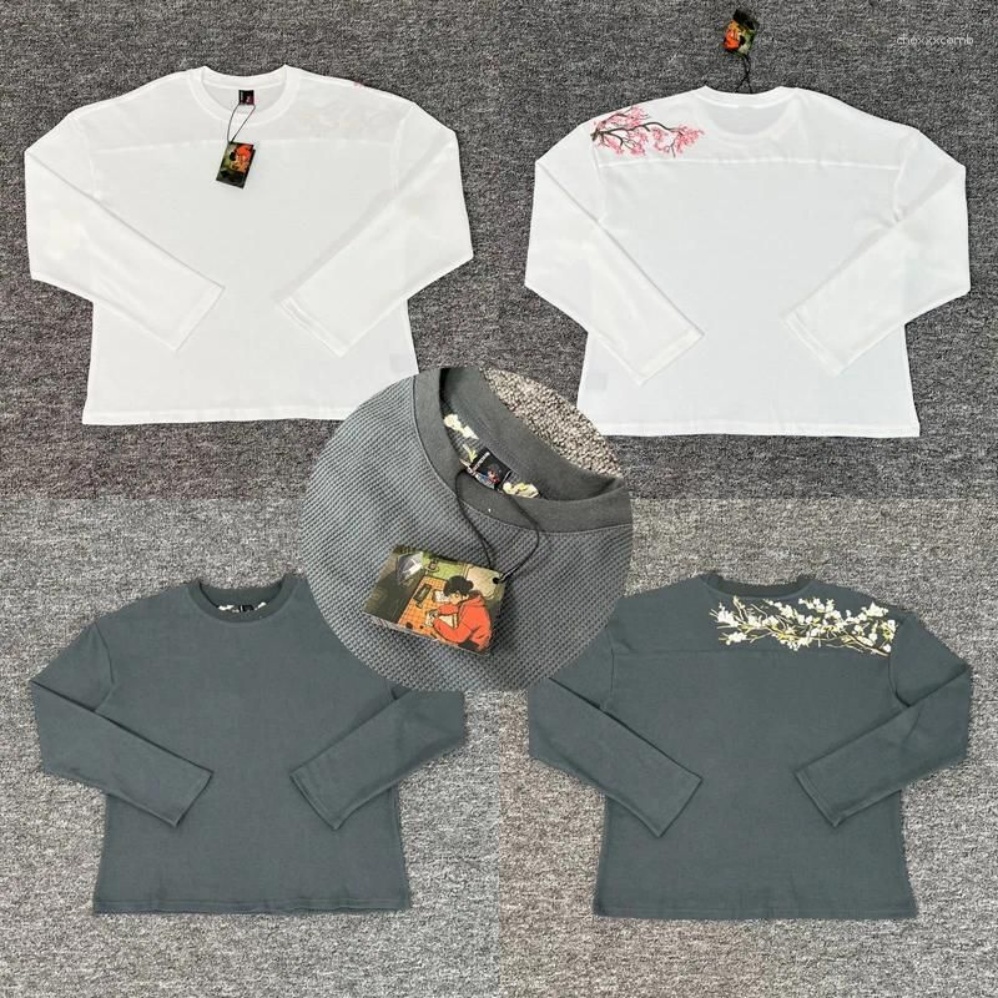 Derschutze T-shirts pour hommes Derschutze T-shirts à manches longues High Street Fashion Tissu gaufré Fleur brodée Hommes Femmes T-shirts