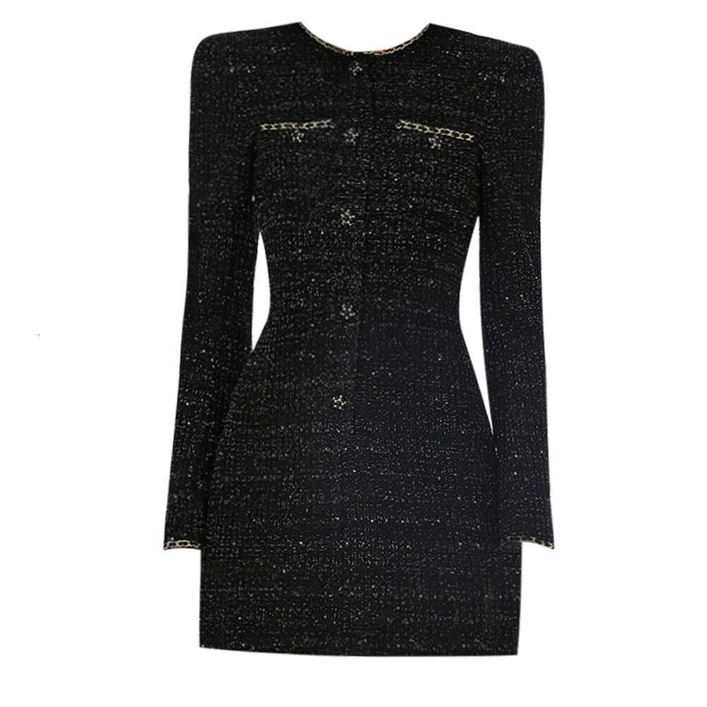 Long-Sleeve Dresses for women clothing Autumn and Winter Tweed with Fine Shimmer Slim-Fitting Short Dress plus size
