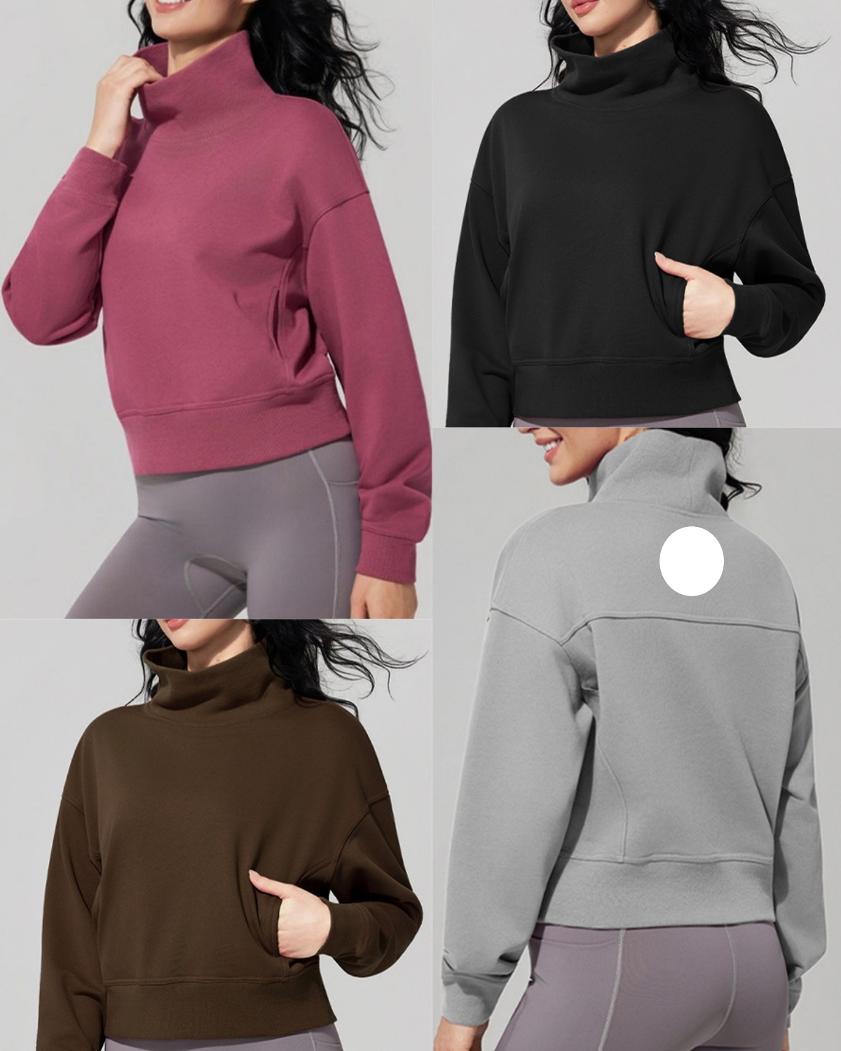 UU-L5741 Same Color Embroidery Breathable Sweatshirt Featuring a Soft-Stand Collar Long Sleeve Loose Fit Round Neck Sportswear Casual Outdoor Womens