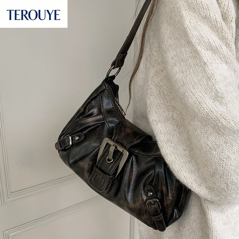 TEROUYE autumn new retro Y K punk atmosphere motorcycle wasteland style niche style retro armpit bag shoulder bag women shoulder bag Luxury bag