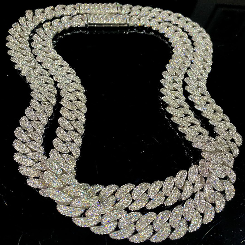 Collier en argent Sterling 925 VVS Moissanite, diamant glacé, Style Hip Hop, chaîne cubaine, bijoux à la mode, 20mm