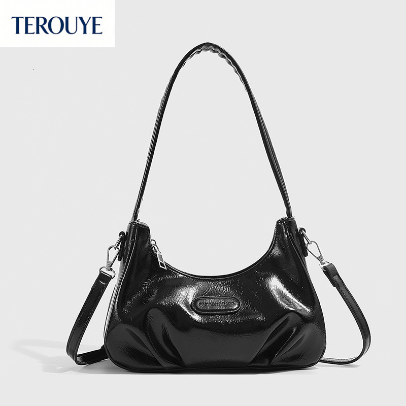 TEROUYE autumn new atmosphere texture fashion style niche style simple texture wrinkles armpit crescent bag shoulder bag women shoulder bag Luxury b