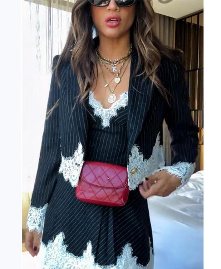 New Luxury spring fall designer blazer suit set vest party club sexy Dresses Lace decoration Fashion Loose fit Casual skirt Dress Women's Two P