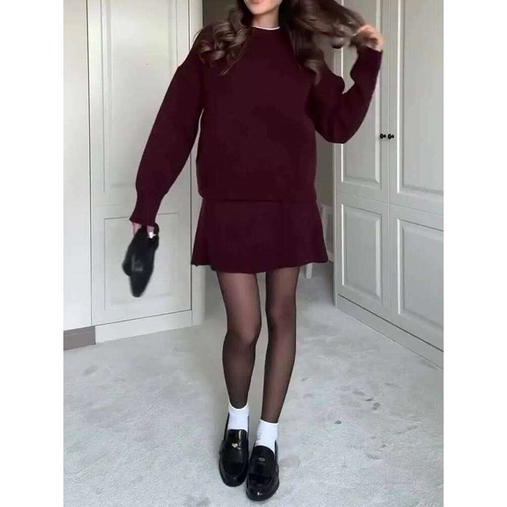 Ensemble deux pièces tricoté Chic pour femme, mode Preppy, col rond, pull ample, ligne A, Mini jupe, tenues féminines, automne et hiver