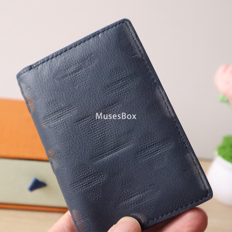 Luxury Mens Wallet Designer Card Holder Dark Blue Genuine Leather Coin Purse Passport Cover Case Small Wallet Pocket Bag Business Credit Card Org