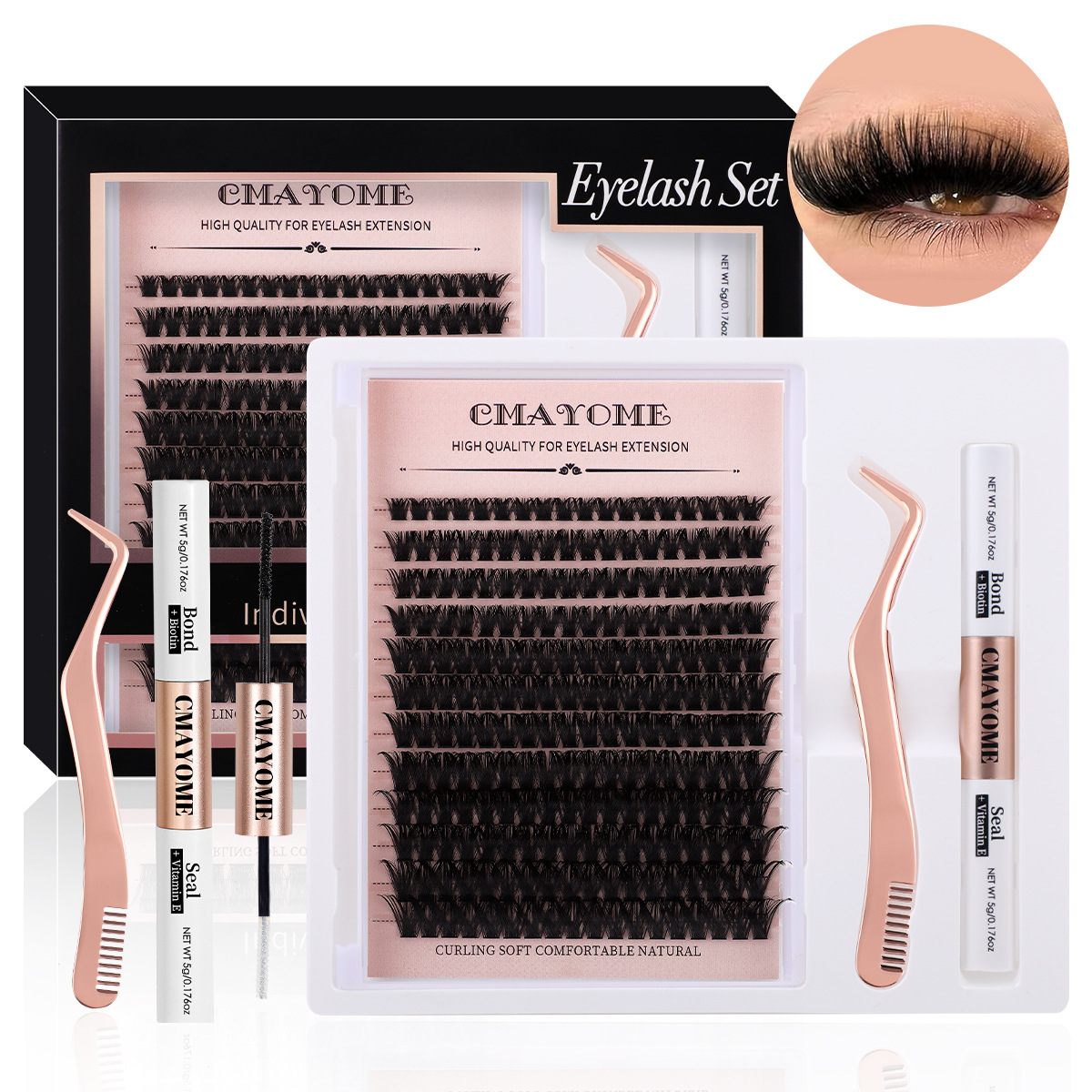 Thick Fluffy DIY Eyelash Extensions Soft Lightweight DIY Cluster Lashes with Lash Bond & Seal Tweezer Handmade Reusable D Curled Cluster Segmente-image-488251804